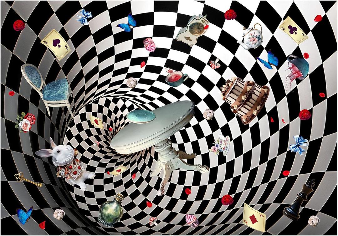 7x5FT Wonderland Checkerboard Backdrop, Enchanted Tea Party Polyester Photography Background for Parties, Fairy Tale Photo Booth Prop Decorations