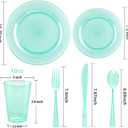 WDF 25 Guest Green Plastic Plates with Disposable Silverware&Green Cups-Neon Clear Plastic Dinnerware include 25 Dinner & Salad Plates,25 Forks, 25 Knives, 25 Spoons,25 Cups for Party