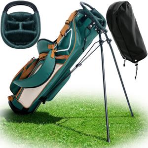 Ultra-Lite Golf Stand Bag - 3 Lbs, 4 Way Divider Portable Golf Club Carry Bag, Water-Repellent Golf Travel Case with Rain Hood, Golf Gifts for Men and Women (Green)
