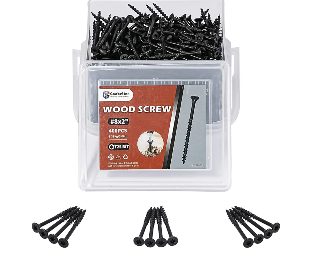 Deck Screws 2 Inch, 200PCS Exterior Wood Screws, #8 x 2 Fence Construction Screws, Torx Head, Rust Resistant Epoxy Coated, T25 Bits Included, Black