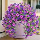 Artificial Hanging Flowers for Outdoors, 2 Pcs UV Resistant Purple Faux Plants for Balcony Porch Garden Planters, Realistic Plastic Hanging Floral Décor (Purple+Light Purple)