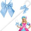 Farochy Shepherd Staff Bo Peep Staff, White Hook Canes with Blue Bowtie, Plastic Shepherd Crook Staff Bo Peep Costume Halloween Cosplay
