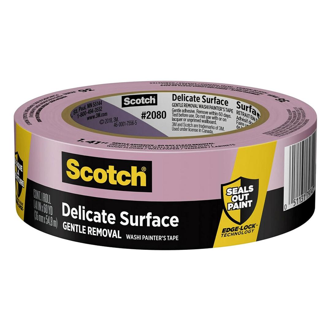 Scotch Delicate Surfaces Painters Tape, 1.41 in x 60 yd, Damage-Free Painting Prep, Protect Delicate Surfaces, UV & Sunlight Resistant, Solvent-Free Adhesive, Indoor Masking Tape, 1 Roll (2080-36EC)