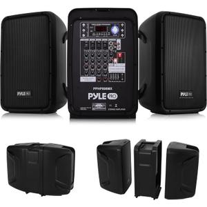 Pyle Portable Bluetooth PA Speaker System - 600 Watt 8-Channel Amplifier Kit with 8" Subwoofer and 1" Horn Tweeter - Wireless, MP3, AUX, USB, XLR, RCA Inputs (Black)