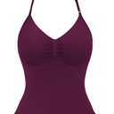 YEOREO SoftHue Impact Longline Strappy Top Women's Halter Workout Tank Tops Backless Gym Longline with Adjustable Strap Black Cherry, Size M