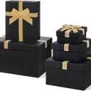 Cholemy Valentine 5 Pcs Luxury Nesting Gift Boxes with Lid and Velvet Ribbon Assorted Size Decorative Box Wrap for Present Wedding Graduation Birthday Anniversary Party Favor, Black Champagne