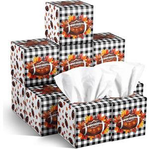 12 Pack Fall Football Facial Tissues Cube Boxes 600 Sheets 3 Ply Autumn Small Maple Leaf Square Face Tissues Bulk for Thanksgiving Day Car Bedroom Party Supplies