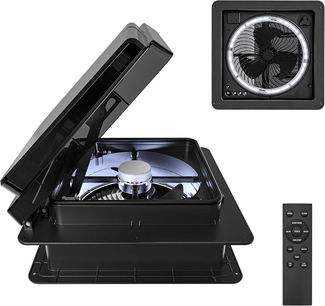 High-End 14'' RV Roof Vent Fan Voice Control Whisper-Quiet, 4-Color LED
Whisper-Quiet on Highest Speed, Colorful LED, Speech Control, Reversible Intake Exhuast, Garnish trim