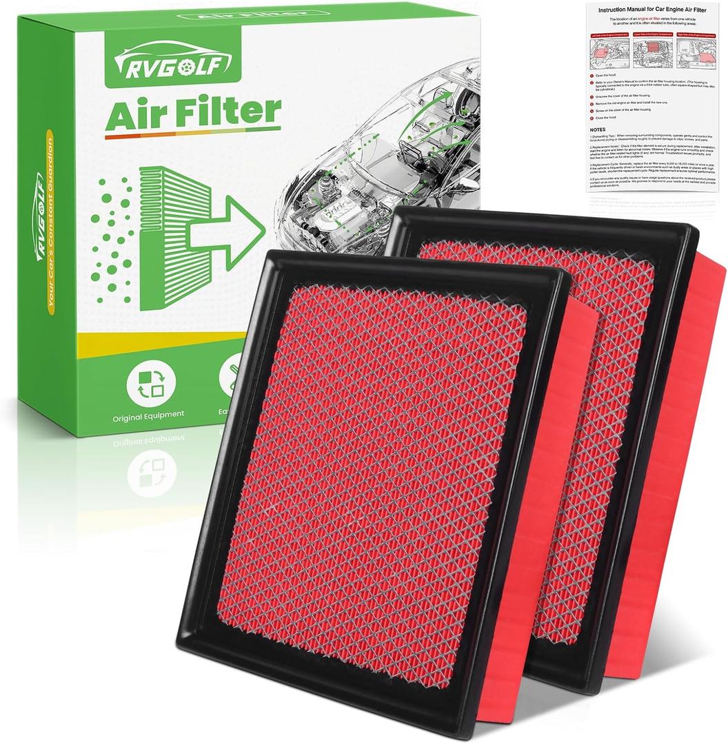 2PCS Engine Air Filter CA10755 for 2011-20 Toyota Sienna; 14-19 Highlander; 2010-2022 Lexus Rx350; 2011-26 Dodge Durango; 2011-2021 Jeep Grand Cherokee, Replace #17801-0P050 Automotive Accessories