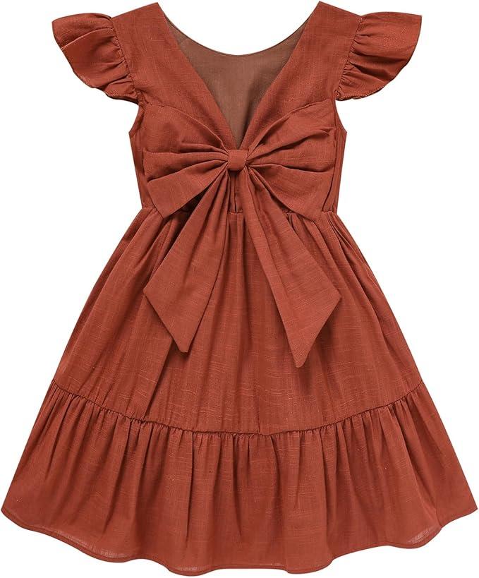 GRNSHTS Toddler Girls Dress Ruffle Sleeveless Backless Bowknot Kids Baby Casual Dresses (12-18M)