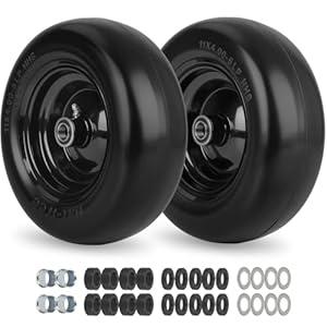 11x4.00-5” Flat Free Lawn Mower Tire and Wheel with Bearing Bore 3/ 4" or 5/ 8", 3.4"-4"-4.5"-5" Centered Hub, Smooth Tread Tire for Zero Turn Mowers, 2 Pack