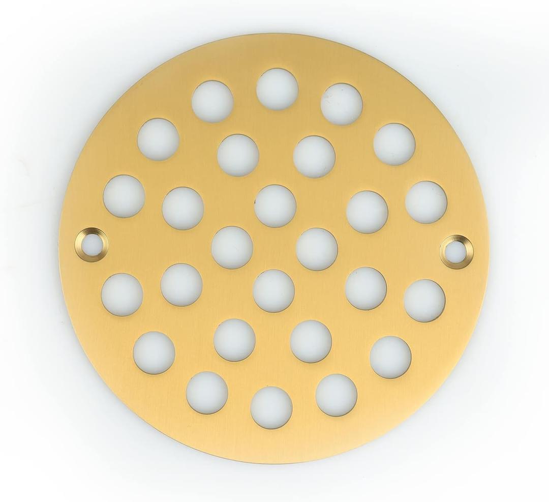 4 Inch Screw-in Round Shower Drain Cover Replacement Floor Drainer with Screws (Brushed Golden)