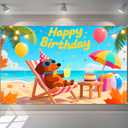 Happy Birthday Banner Beach with Dachshund Dog Decration for Tropical Birthday Party Summer Dog Themed Celebration Hawaiian Event Decor Supplies Photography Background 71x43 Inch