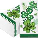 Outus 100 Pcs St. Patrick's Day Paper Napkins Shamrock Dinner Disposable Napkins Green White Clover Guest Paper Hand Towels for Saint Patrick Irish Party Bathroom Tableware Supplies, 4.3 x 7.9 Inch