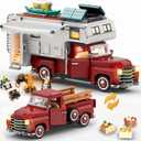 Car Building Block, 2-in-1 Camper Van Building and Farm Pickup Truck Building Set Toy for Adult, Retro Rvs Building Block Kit Set, 2188pcs