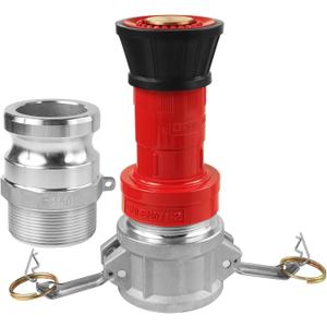 Fire Hose Nozzle,1-1/2 inch NPSH Heavy-Duty Industrial Fire Hose Constant Flow Fog Nozzle with 2pcs 1.5" Aluminum Camlock Fitting Coupling Equipment