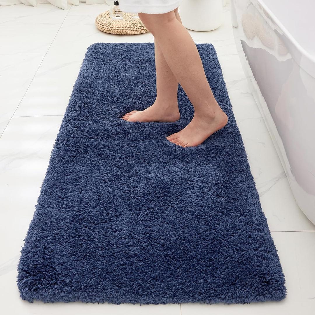 Bathroom Rugs Non Slip Washable 59x24, Ultra Thick Soft Microfiber Absorbent Bath Mats, High Density Foam Latex Non Slip Backing Bath Rugs, Fluffy Floor Carpet for Tub&Shower, Navy