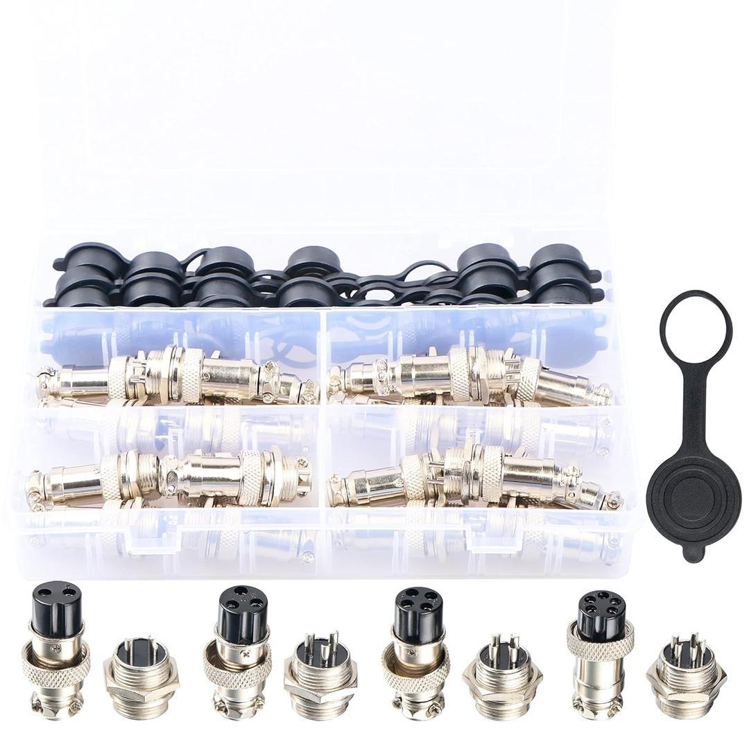 Aviation Plug Connector GX16 2 3 4 5 Pin Panel Metal Mount Circular Aviation Connector Adapter Male Female Plug Socket with Waterproof Cap, Pack of 60