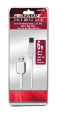 Wireless Gear 6 Ft Sync & Charger White Micro USB Cable