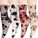 Violet Mist Women's Lace Ankle Socks Sheer Mesh Slouch for Women Girls Cute Tulle Loose Transparent Dress Socks Decorated