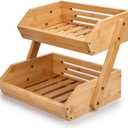 G.a HOMEFAVOR Large Bamboo Fruit Basket, 2-Tier Fruit Bowl for Kitchen Counter, Vegetable Storage Stand for Fruit Shop, 15 mm Thickness (Self-assembly)