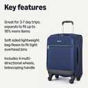 Amazon Basics 18" Medium Carry-On Softside Expandable Luggage Suitcase with Wheels, Four 360-Degree Spinner Wheels, Zippered Pockets, Telescopic Handle, Navy Blue
