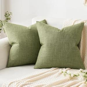 MIULEE Pack of 2 Decorative Linen Burlap Pillow Covers Farmhouse Boho Accent Pillowcases for Sofa Car Couch Bedroom Living Room Decor 18x18 Inch Light Olive Green
