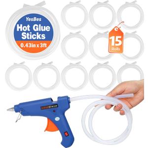 15 Rolls Hot Glue Sticks, Each Full Size 3 FT Long x 0.43" Diameter Glue Sticks for Glue Gun, Widely Used in Wood, Metal, Glass, Plastic, Floral, Fabric, and More