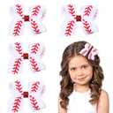 TIESOME 4Pcs Baseball Bow Hair Clips, 4‘’ Baseball Bow Cheer Clip Red White Ribbon Softball Cheer Hair Accessories for Women