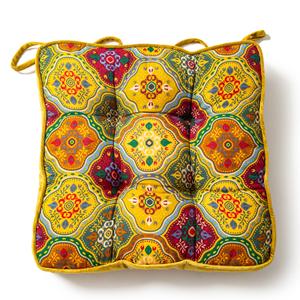 vctops Boho Velvet Chair Seat Cushions for Kitchen Dining Room Chairs Printed Chair Pad with Ties Soft and Comfortable Square Chair Cushion (Yellow, 16"x16")