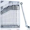 toolant Extra Long Ratcheting Wrench Set, Flex Head & Offset Fixed Head Double Box End Ratcheting Wrench Set, CR-V Steel, Metric 8-19mm & 21-24mm, 16PCS with Storage Tray