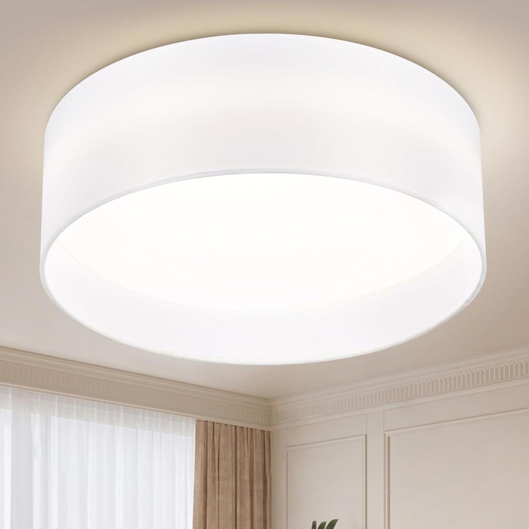 Hamilyeah Flush Mount Ceiling Light with White Fabric Shade, 24W LED Ceiling Light Fixture 12 inch, Modern Bedroom Light Fixture Ceiling Mount, Drum Ceiling Lighting Fixture Dimmable 5CCT for Bathroom