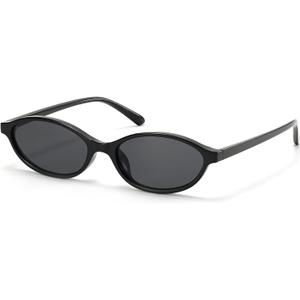 ViewJoy Retro Oval Cat Eye Sunglasses for Women Small Y2K Thin Frame 100% UV Protection Lightweight Vintage 90s Slim Black Sun Glasses