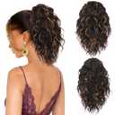 Clip on Ponytails for Women - 12 Inch Curly Ponytail Extension, Curly Pony Tails Hair Extensions, Synthetic Clip in Ponytail Hair Extensions (Color: Dark Brown with Honey Blonde Highlights)