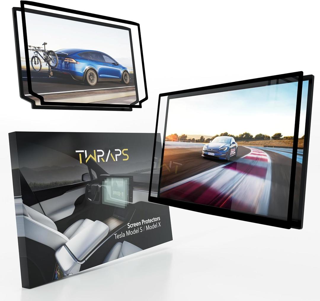 TWRAPS Screen Protectors for Tesla Model S & Model X 2023-2026, Crystal Clear HD 17" Front & 9.4" Back/Rear, 9H PET Ultra Tough Shockproof Screen Saver Cover Display Protective Foil Guard