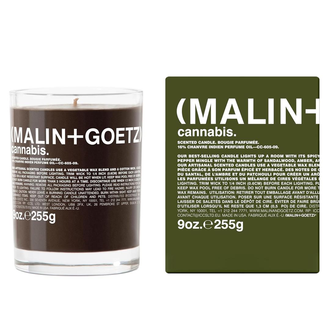 MALIN+GOETZ 9oz Scented Candle | Hand-Poured Soy Wax with Unique Fragrance Blends | Clean-Burning, Vegan & Cruelty-Free | Bergamot, Sage, Otto, Tomato, Strawberry, Cannabis