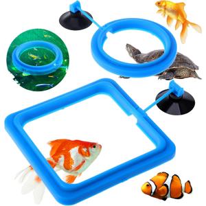 2 Pcs Fish Feeding Rings, Bule Aquarium Floating Plant Rings Fish Feeder Food Feeder Circle Round and Square Aquarium Accessories for Bettas Guppy Goldfish Floating Plants in Place