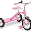 Radio Flyer Classic Pink Tricycle, for Ages 2-4, 10" Front Wheel, Bell | Steel Frame, Adjustable Seat, Rubber Tires, Chrome Details, Rear Step, Controlled Turning Radius, Tricycle for Toddlers
