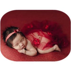 Coberllus Newborn Photography Props Boys Girls Wrap Blanket Baby Photo Shoot Floral Pearl Decorative Mesh Rug Layer Basket Filler (Red Wine)