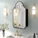 Black Decorative Medicine Cabinet Mirror, 20"x32" Recessed or Surface Mount Metal Irregular Medicine Cabinet for Bathroom, Elegant Curved Aesthetics Mirror with Storage, 2 Stable & Removable Shelves (Black-no Led - Left Open)