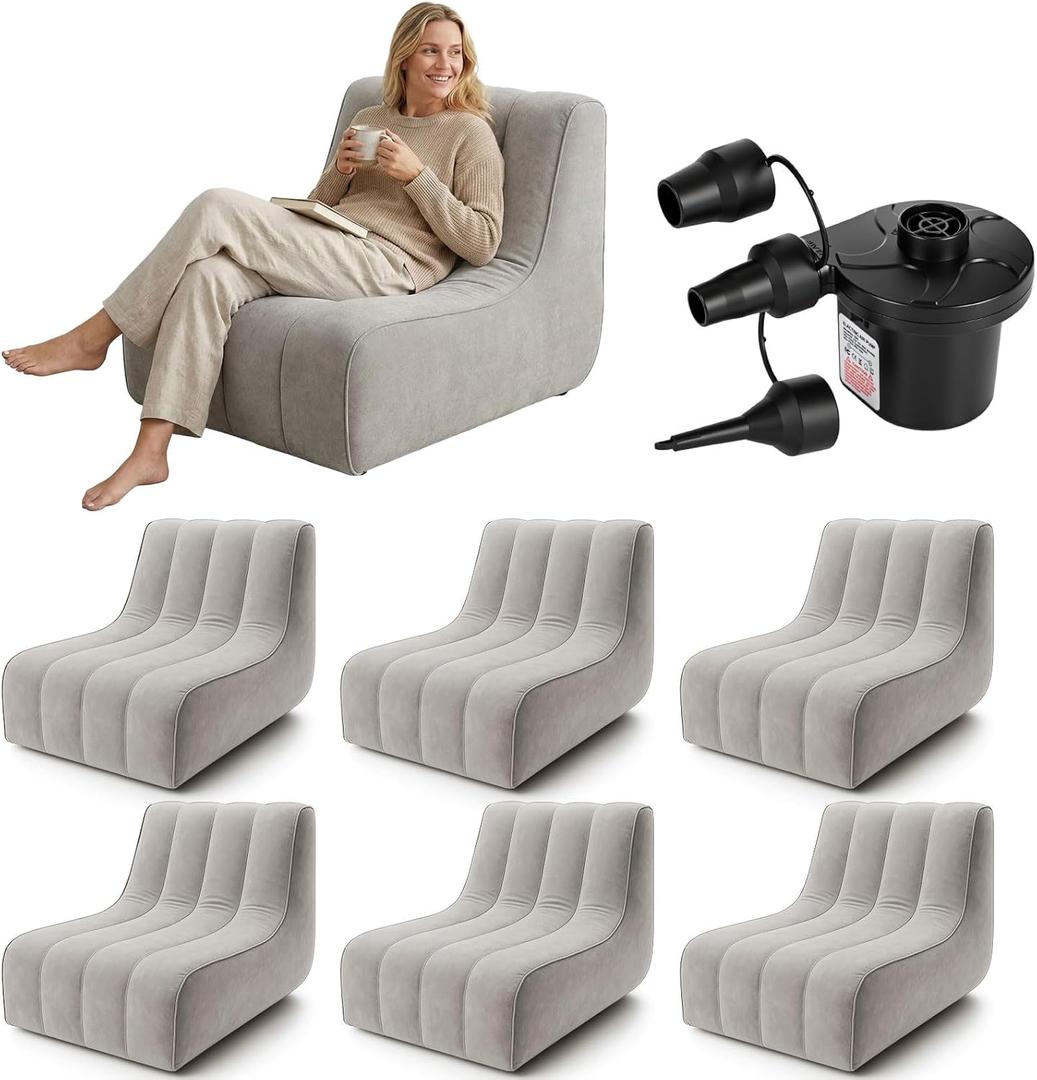 Fiwochic 1 Pcs Inflatable Chairs for Adults, Blow up Couch with Electric Air Pump, Inflatable Chairs for Movie Night Flocking Portable Blow up Furniture Beanbag Sofa for Living Room Party (Dark Grey)