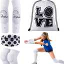 Yinder 4 Pcs Volleyball Knee Pad and Arm Sleeve Volleyball Accessories Stuff Forearm Elbow Sleeve Wrist Guard with Protection Pad and Thumb Hole for Women Men Adult (Small, White)