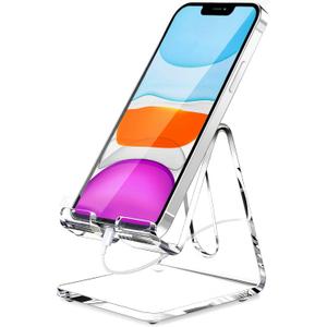 Crpich Acrylic Cell Phone Stand, Portable Clear Phone Stand for Desk, Compatible with Phone16 15 14 13 Pro Max Mini 12 11 Plus SE, Switch, Android Smartphone, Pad, Tablet, Desk Accessories (1 Pack, 1-Clear)