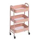 AGTEK 3 Tier Utility Rolling Cart with Lockable Wheels, Metal Multifunctional Storage, Organizer Cart for Kitchen, Office, Living Room, Makeup, Craft, Art Studio, Millennial Pink
