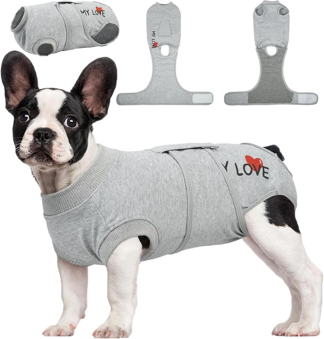Kuoser Dog Recovery Suit for Male Dogs, Post-Surgery Bodysuit for Spay Neuter, Dog Onesie After Surgery, Anti-Licking Pet Surgical Recovery Suit, Gray, M (Back:13.4-16.1'', Weight:14-25 LB)