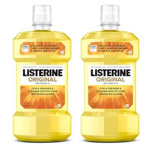Listerine Original Antiseptic Oral Care Mouthwash to Kill 99.9% of Germs That Cause Bad Breath, Plaque and Gingivitis, ADA-Accepted Mouthwash, Original Flavored Oral Rinse, Twin Pack, 2 x 1 L, Exp: Oct 2026