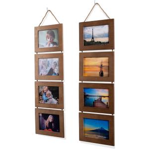 Wallniture Aries Vertical Wall Decor Picture Frames 4x6 Inch, 8 Opening Photo Collage Set of 2 (Walnut)