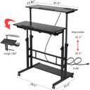 Hadulcet Stand Up Desk, Rolling Desk Adjustable Height, Mobile Standing Desk with Wheels & Charging Station, Portable Stand for Laptop, Rolling Computer Cart TV Tray, Small Standing Desk Drawing Table, 31.5" With Charging Station