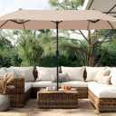 PHI VILLA 13ft Large Patio Umbrella Double-Sided Twin Outdoor Market Umbrella with Crank, Beige