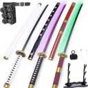 RENGENG Light Up Sword, 40 Inches Rechargeable Pre-Assembled Plastic Replica Anime Sword with Belt & Stand & Spinner (3 Piece-kitetsu+shusui+wado)